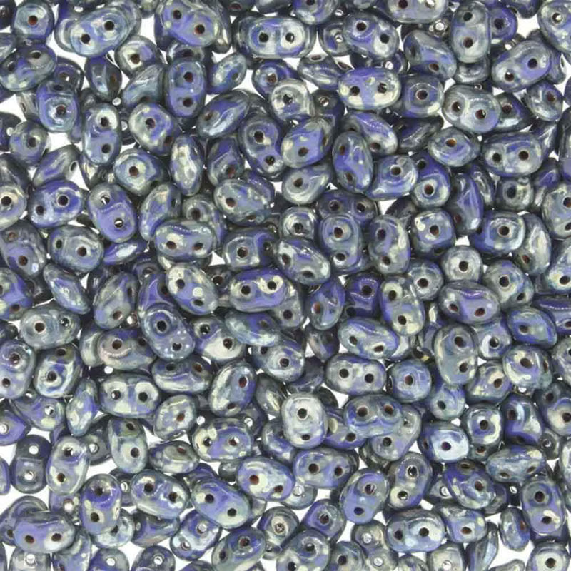 Superduo Beads, Picasso Opaque Blue