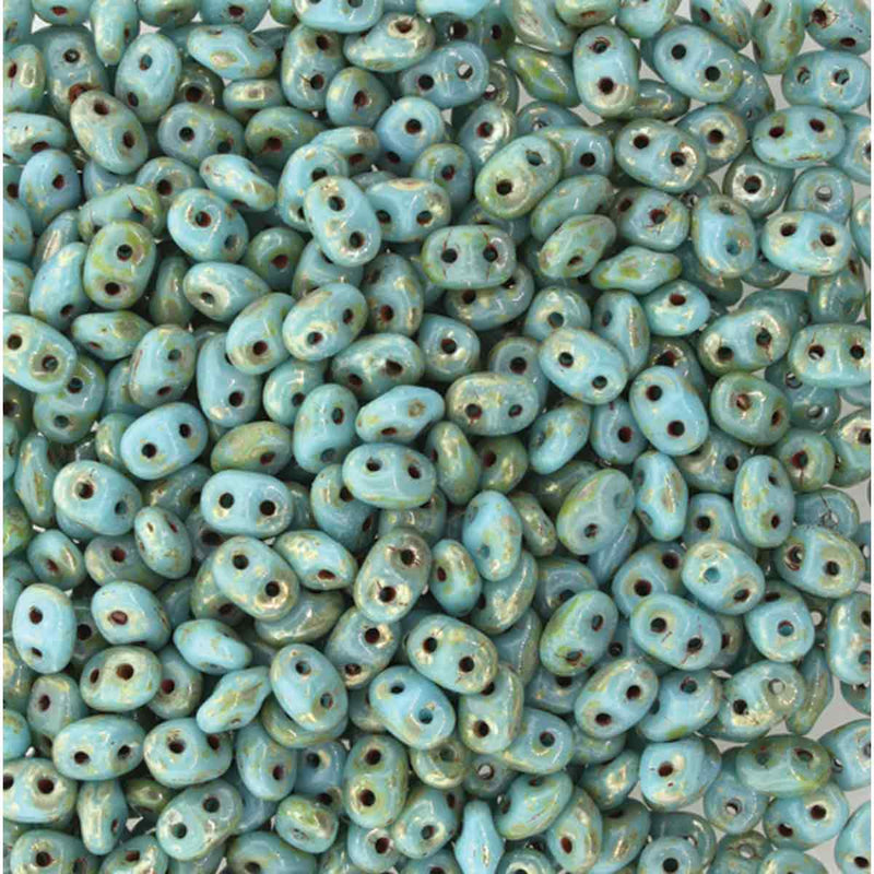 Superduo Beads, Picasso Turquoise Blue