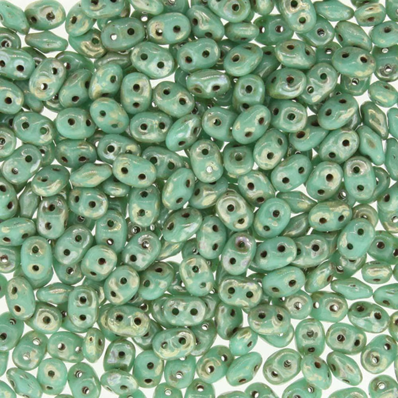 Superduo Beads, Picasso Turquoise Green