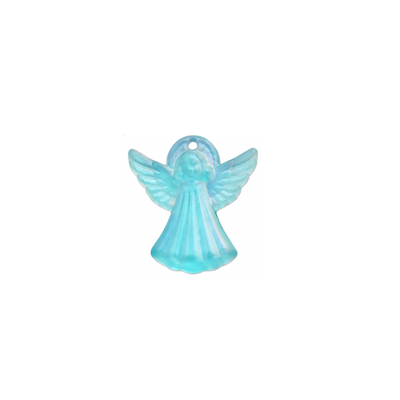 Vintage Swarovski crystal angel charm in Crystal Aqua Glimmer Matte, 14 × 13 mm