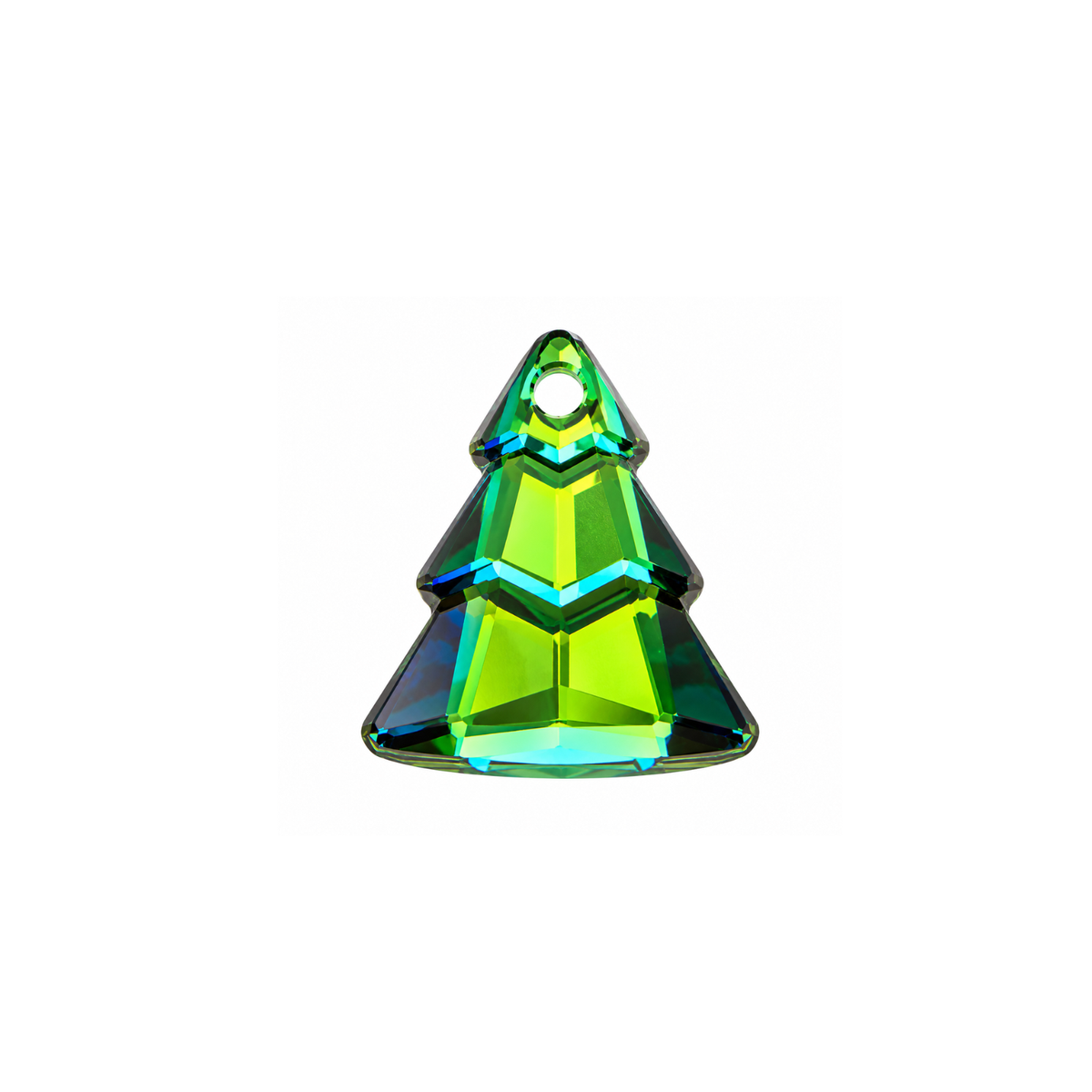 Swarovski crystal Christmas tree pendant in Electra green with blue and violet reflections, 15 × 13 mm