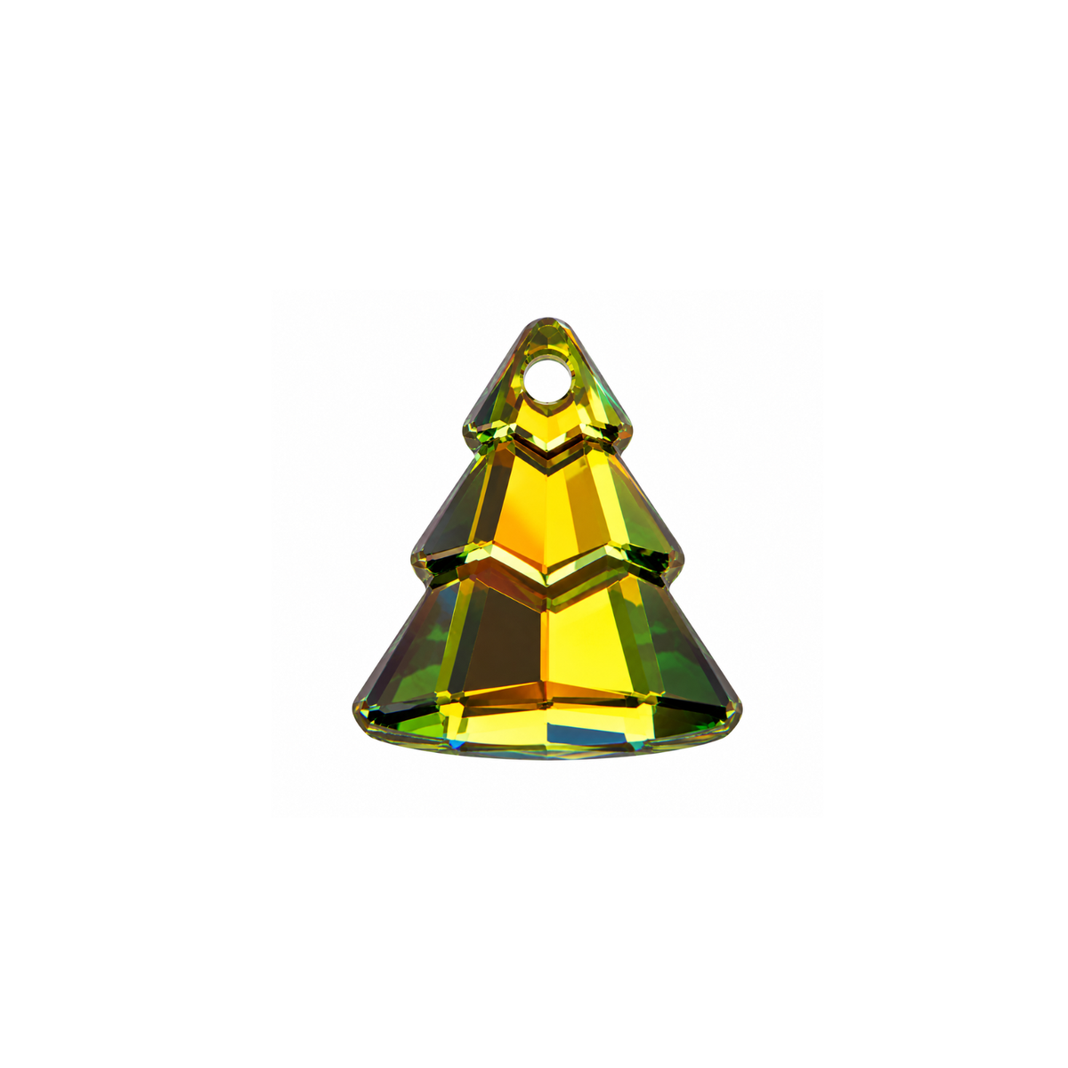 Swarovski crystal Christmas tree charm in Crystal Green Sphinx with golden green and aqua reflections, 15 × 13 mm
