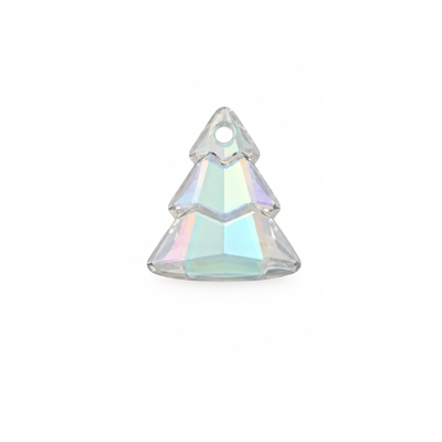 Swarovski crystal Christmas tree charm in Crystal Matte Celadon with soft pale green, pink and violet reflections, 15 × 13 mm