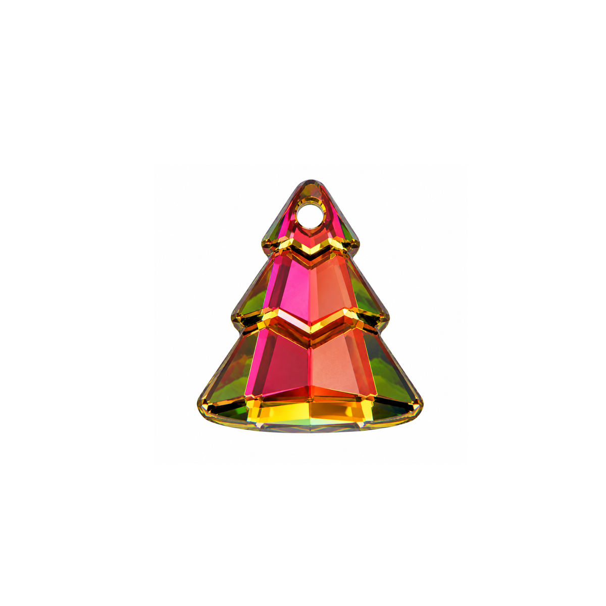 Swarovski crystal Christmas tree pendant in Crystal Medium Vitrail with ruby, amethyst and green reflections, 15 × 13 mm