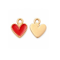 Red enamel heart charm showing front and gold-tone back on a white background