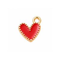 Red enamel heart charm with gold-tone trim on a white background
