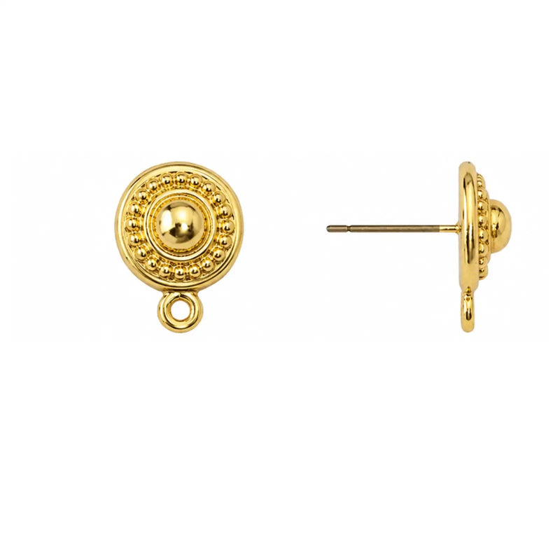 TierraCast 11mm beaded earring stud with titanium post and bottom loop in 24K Gold Plate finish.