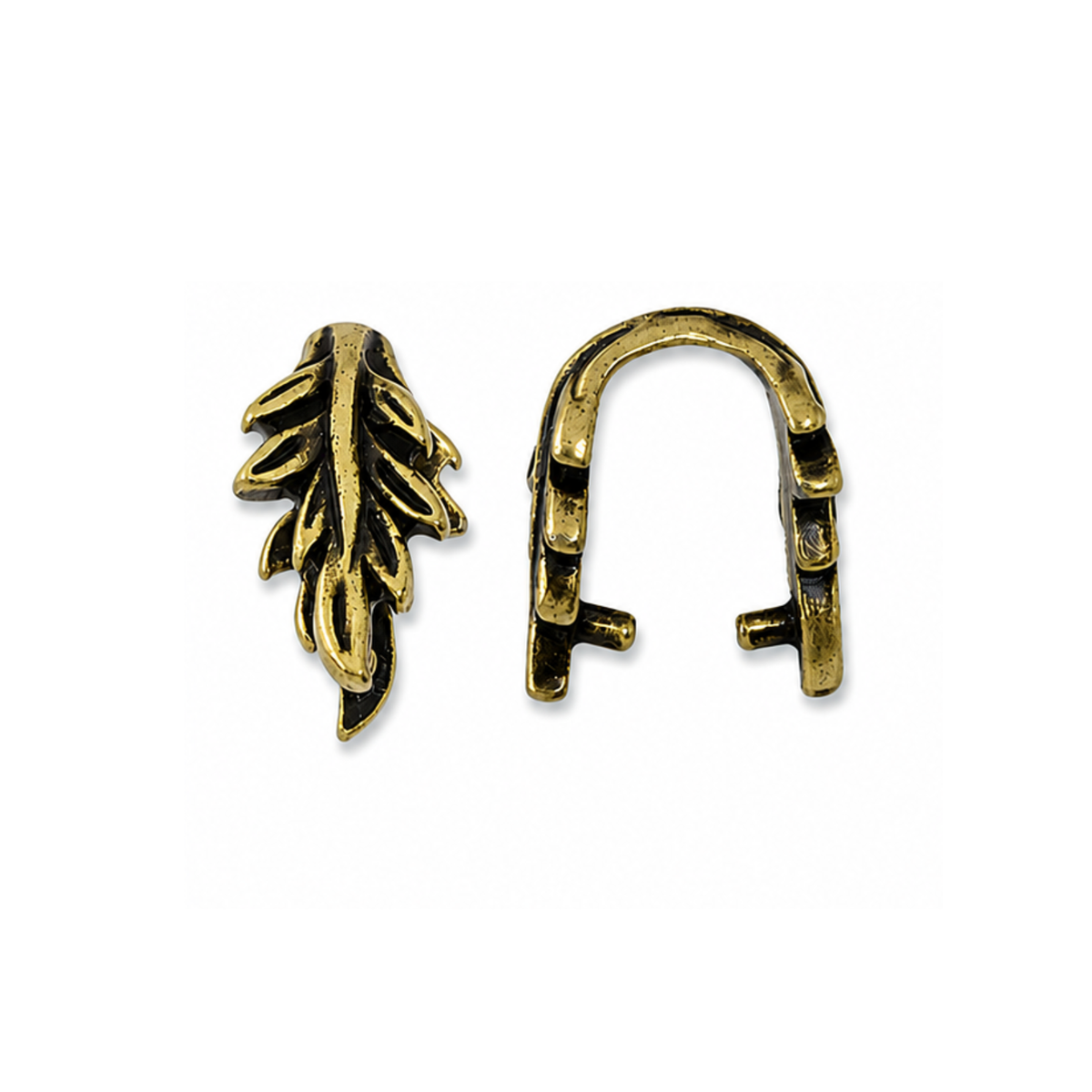 TierraCast Botanical Leaf Pinch Bail in Antique Brass, shown on a white background.