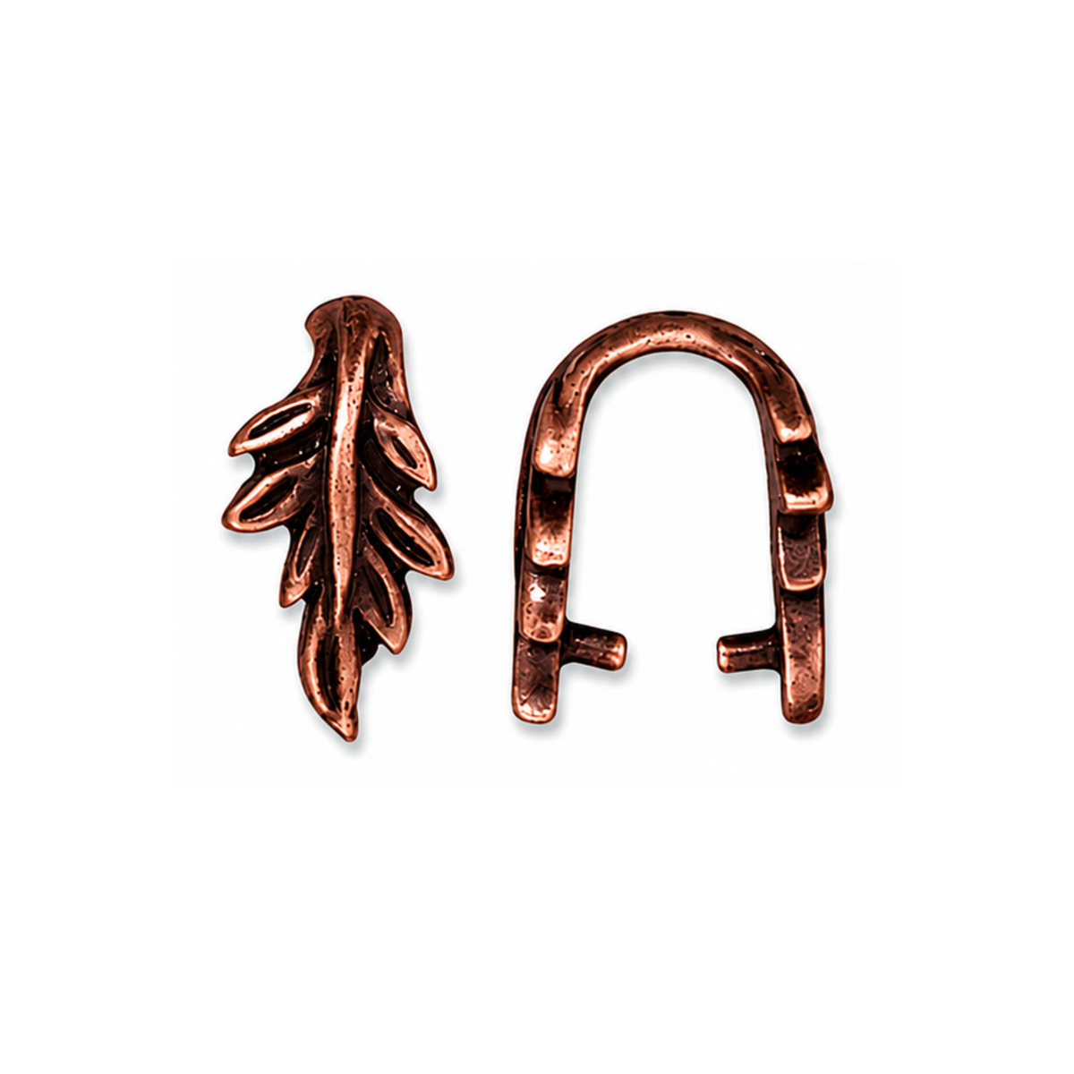 TierraCast Botanical Leaf Pinch Bail in Antique Copper, shown on a white background.