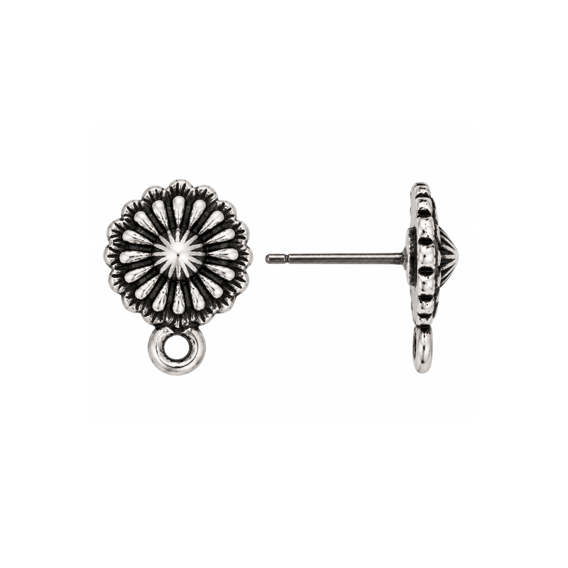 TierraCast Concho earring post with titanium post in Antique Silver finish