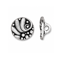 TierraCast Czech Round 12.5mm button in Antique Silver, shown from front and side.