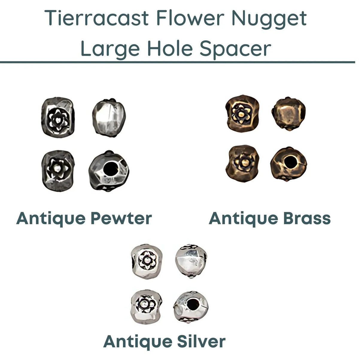 Tierracast, Flower Nugget, Large Hole Spacer Beads, 5 Pcs, 3 Finishes - The Argus Collection