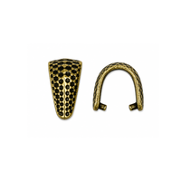 TierraCast Hammertone small pinch bail in Antique Brass, shown from front and open side views