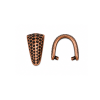 TierraCast Hammertone small pinch bail in Antique Copper, shown from front and open side views