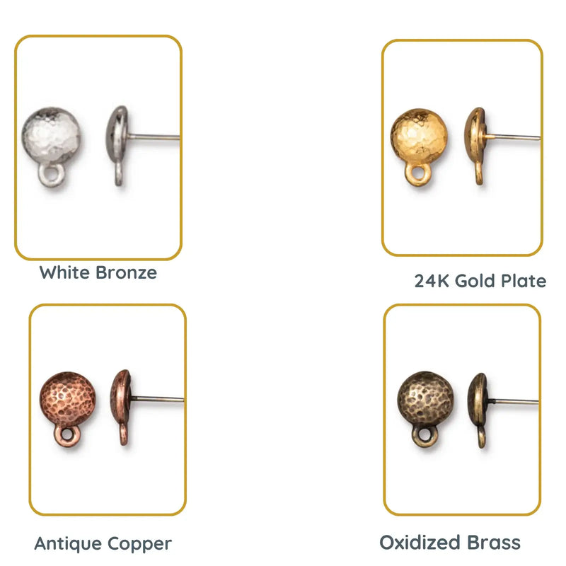 TierraCast Hammertone Earring Posts or Studs, Hypoallergenic Titanium Posts, 5 Finishes - The Argus Collection