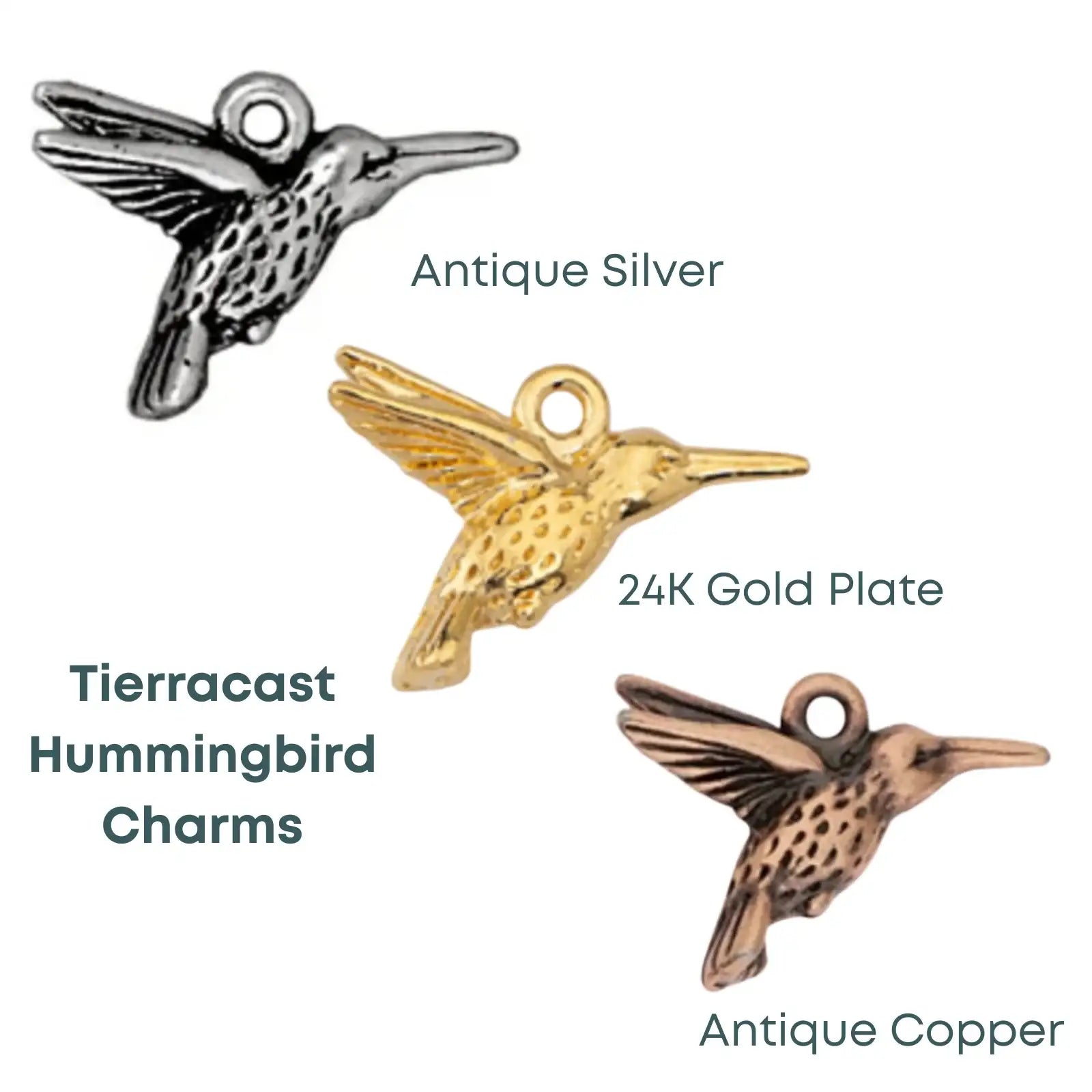 Tierracast Hummingbird Charms, 2 Pcs. 3 Finishes - The Argus Collection