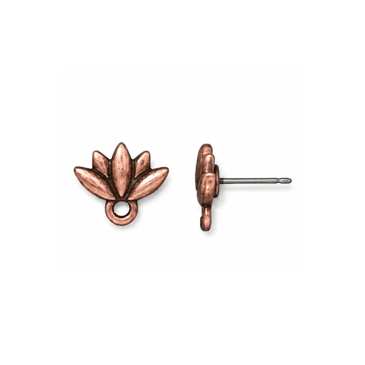TierraCast Lotus Earring Post in [Antique Copper with titanium post and bottom loop, shown on a white background.