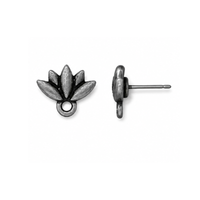 TierraCast Lotus Earring Post in Antique Pewter with titanium post and bottom loop, shown on a white background.
