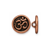 TierraCast 17mm Om button or clasp in Antique Copper, shown from front and side views.