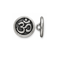 TierraCast 17mm Om button or clasp in Antique Silver, shown from front and side views.