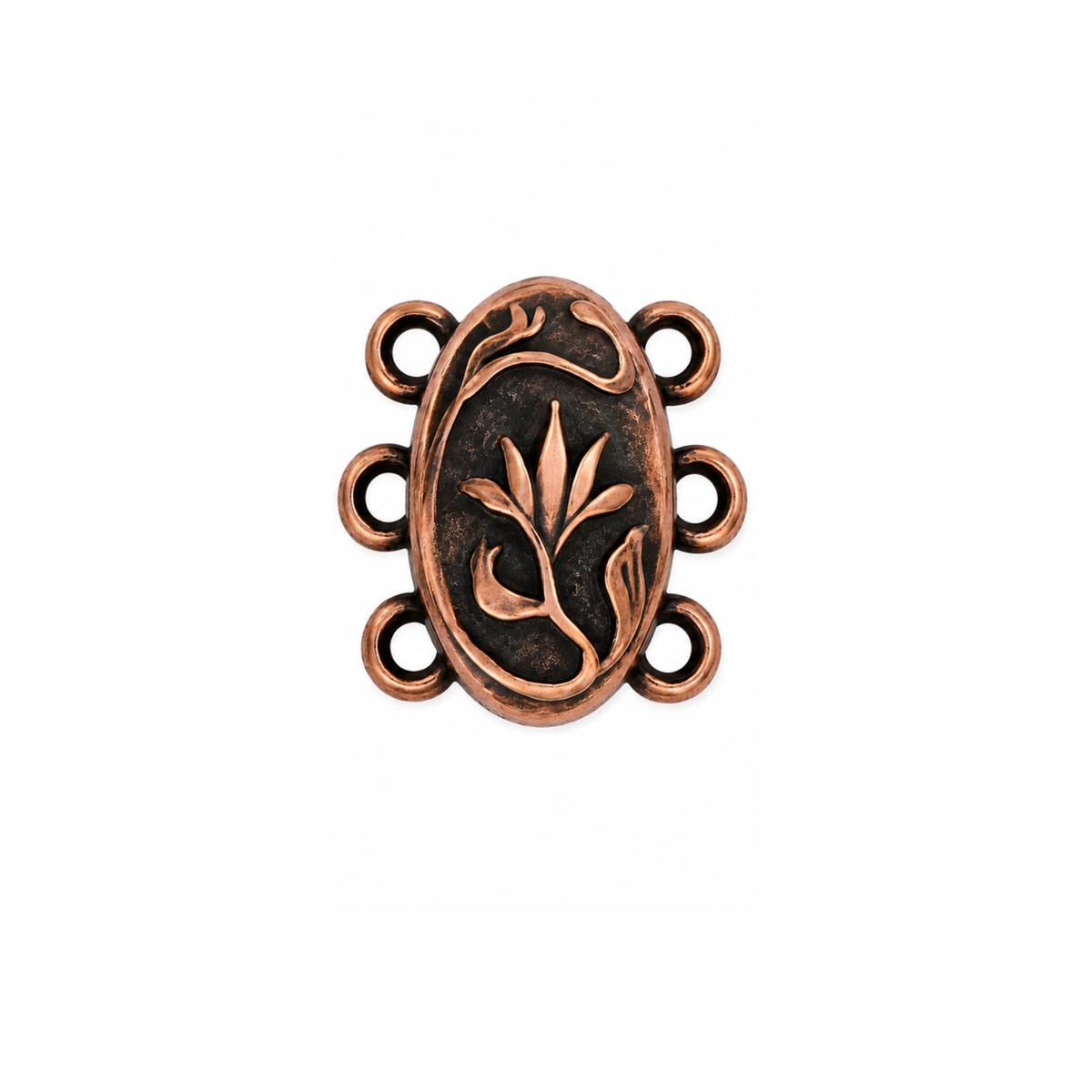 TierraCast Posy 3-Strand Magnetic Clasp in Antique Copper, 15mm, with floral design and three attachment loops.