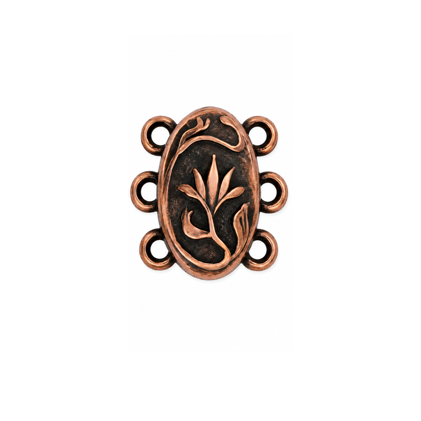 TierraCast Posy 3-Strand Magnetic Clasp in Antique Copper, 15mm, with floral design and three attachment loops.