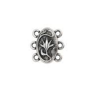 TierraCast Posy 3-Strand Magnetic Clasp in Antique Silver, 15mm, with floral design and three attachment loops.