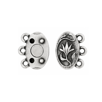 TierraCast Posy 3-Strand Magnetic Clasp shown open to display the magnetic closure and three attachment loops on each side.