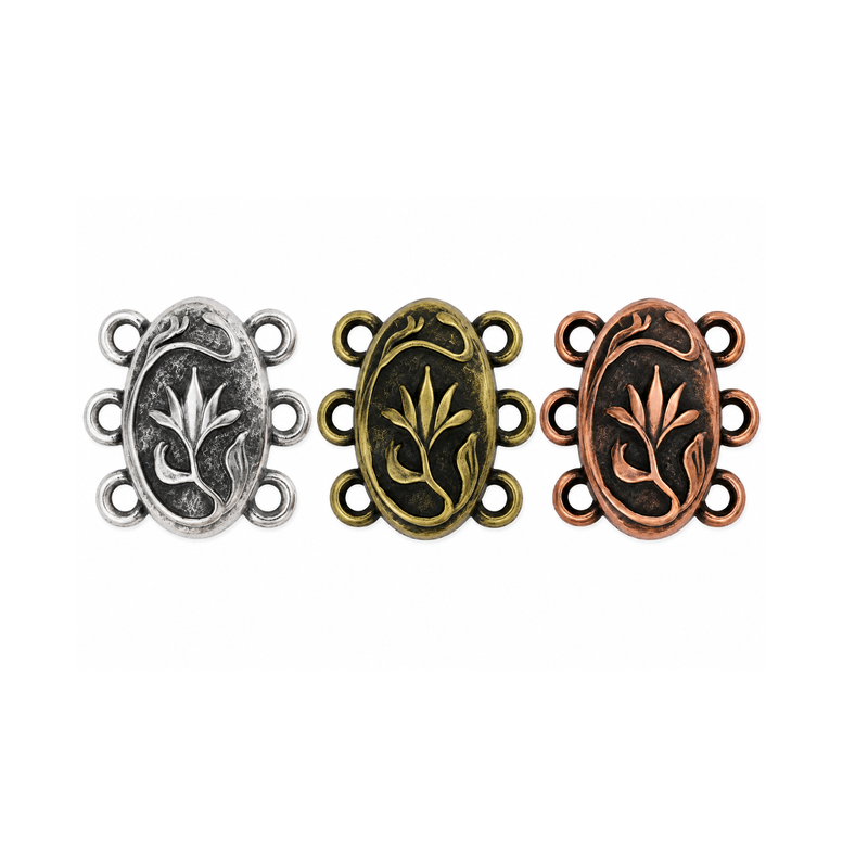 TierraCast Posy 3-Strand Magnetic Clasp in Antique Copper, Antique Silver and Antique Brass finishes.