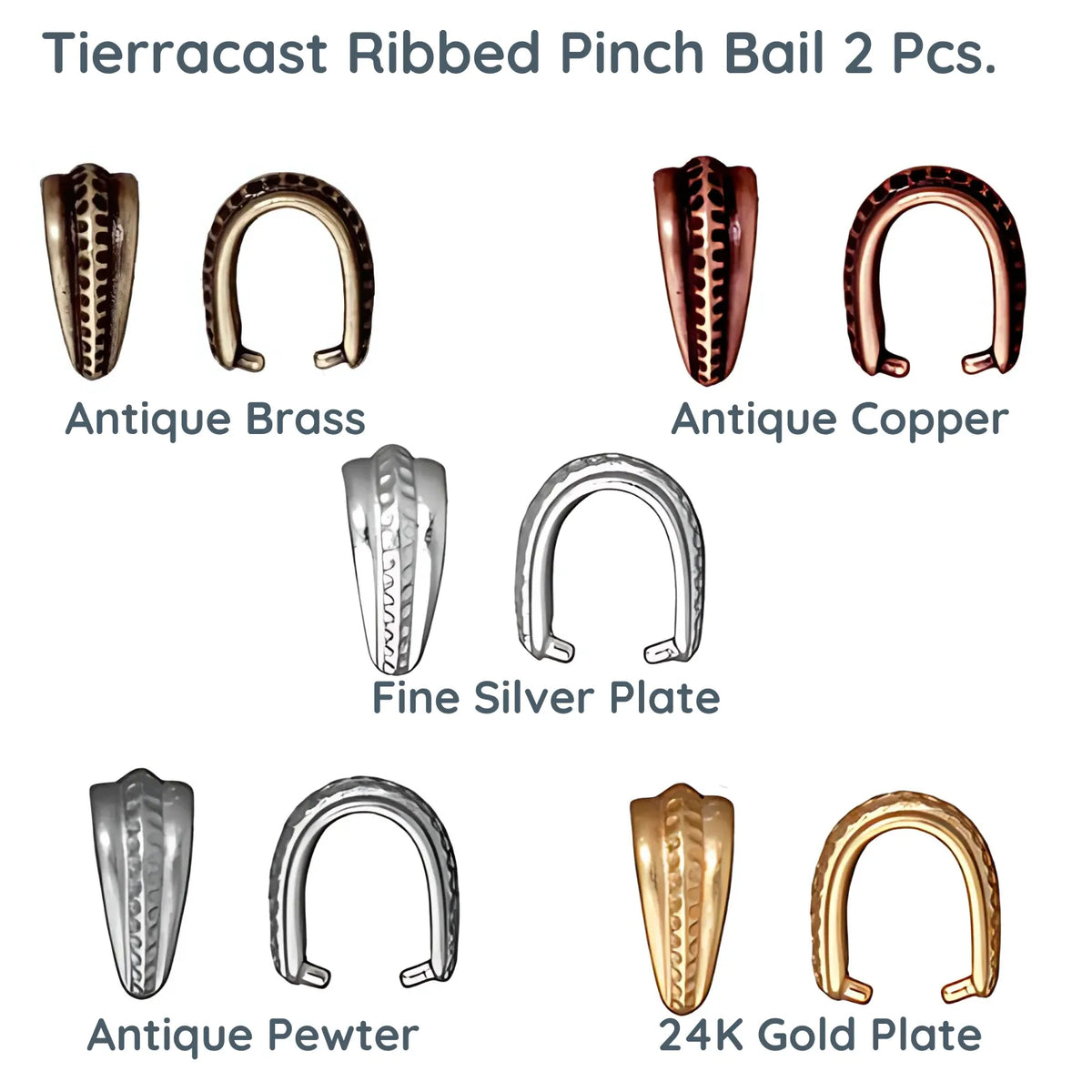 Tierracast Ribbed Pinch Bail, 2 Pcs. 5 Finishes - The Argus Collection