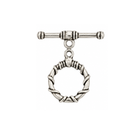 TierraCast Roped Round Toggle Clasp in Antique Silver, 15mm, with coordinating toggle bar.