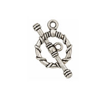 TierraCast Roped Round Toggle Clasp in Antique Silver shown assembled with the toggle bar through the rope-style ring.