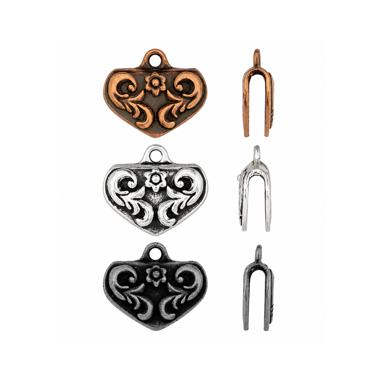TierraCast Scrollworks Crimp End for Ribbon, Cord & Leather – 3 Finishes