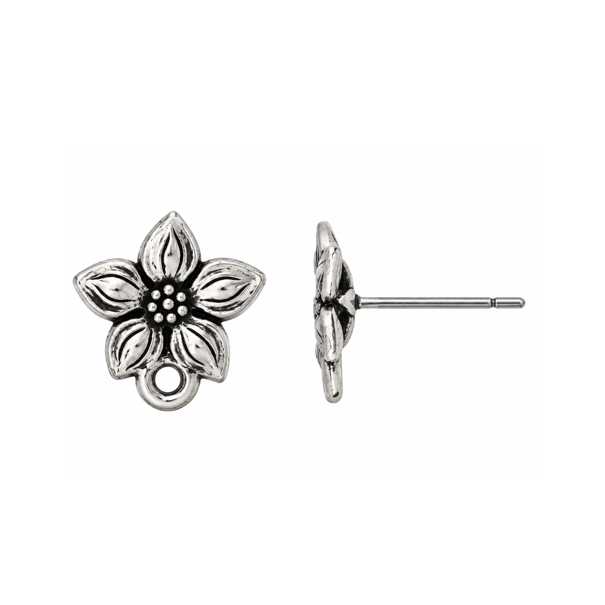 TierraCast Star Jasmine Earring Studs, Titanium Posts, Antique Silver