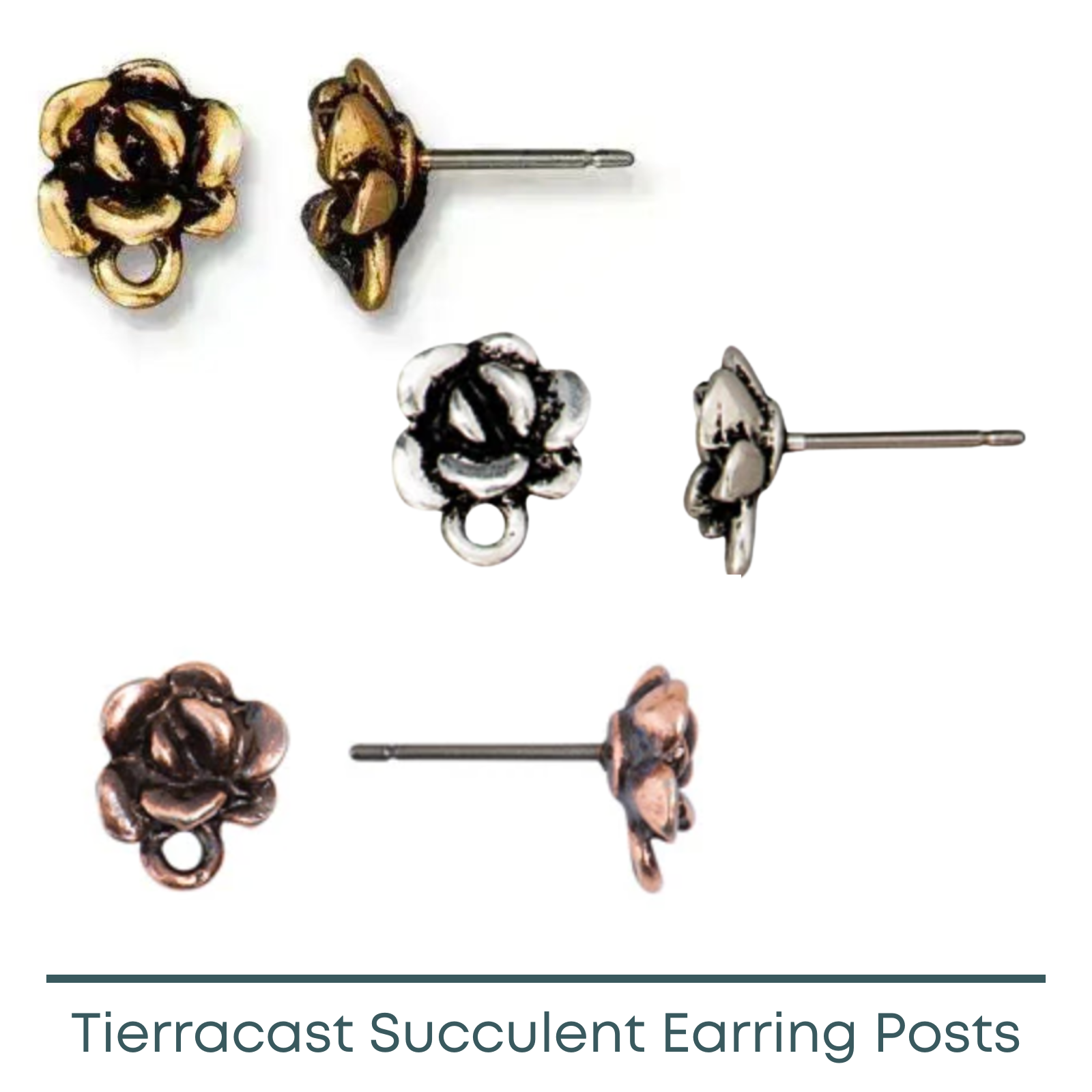 Tierracast Succulent Earring Posts or Studs, 3 Finishes