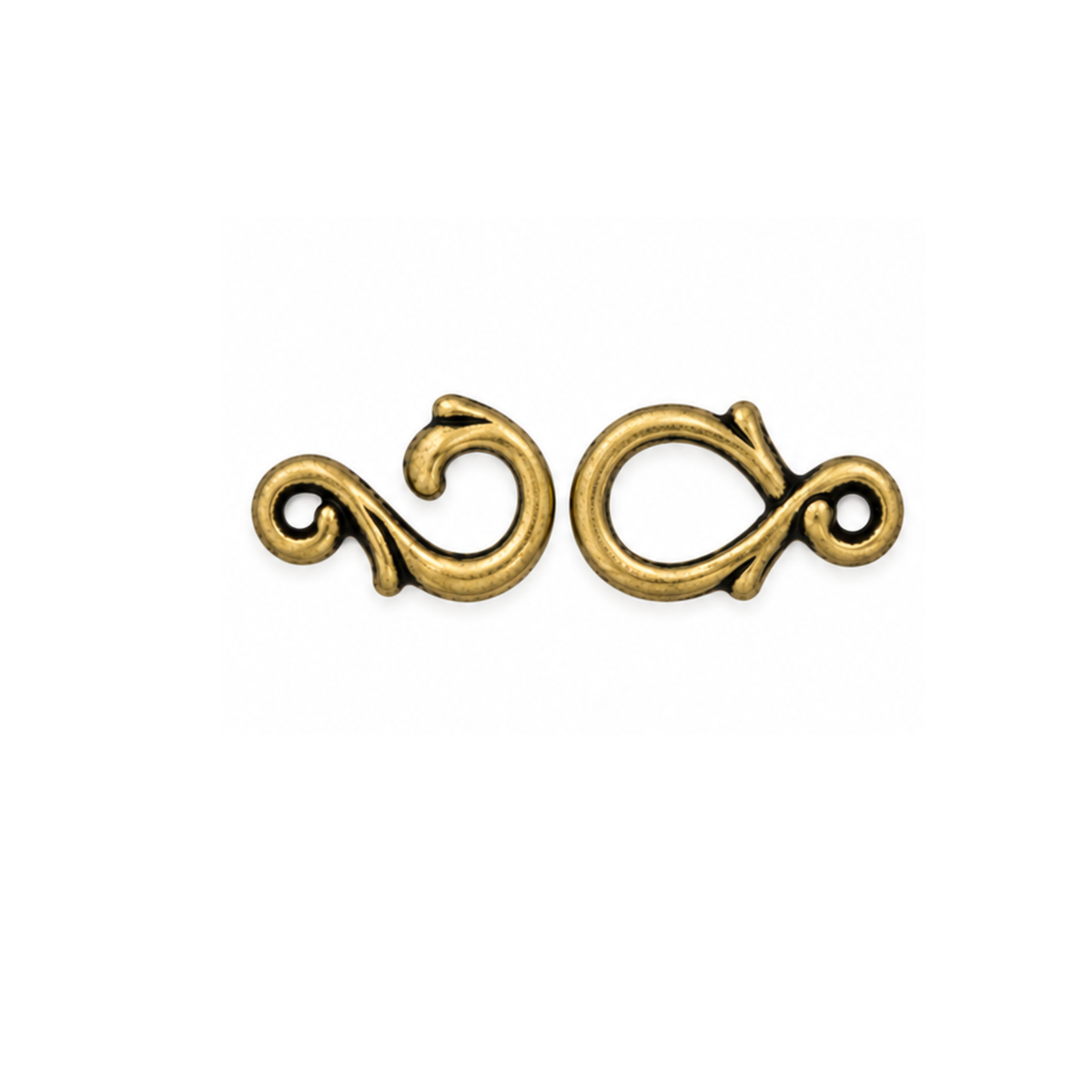 TierraCast Vine Hook and Eye Clasp in Antique Brass finish on a white background.