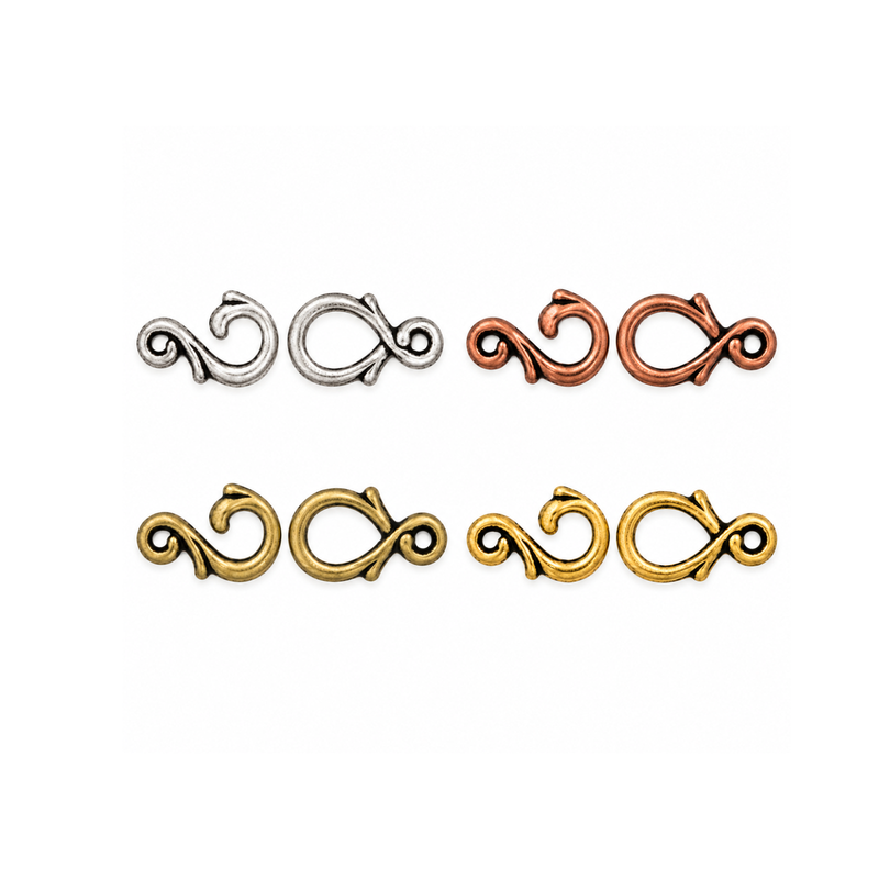 TierraCast Vine Hook and Eye Clasp, 20mm, in Antique Silver, Antique Copper, Oxidized Brass and Antique Gold.