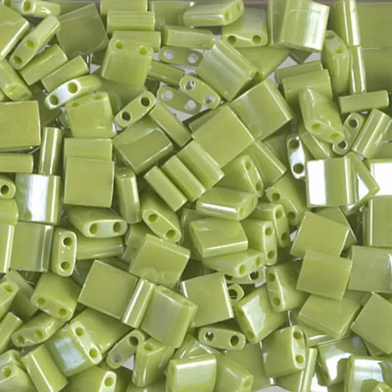 Miyuki Tila Beads, TL-439, Opaque Chartreuse Luster, 5g - The Argus Collection