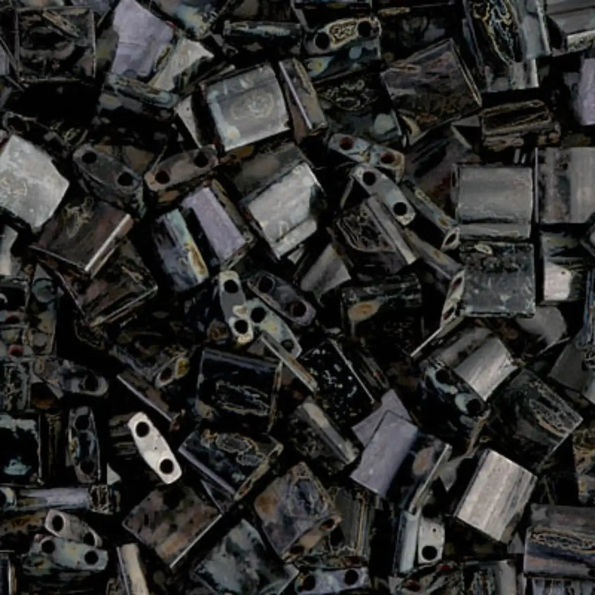 Miyuki Tila Beads, TL-4511, Picasso Smoky Black, 5g - The Argus Collection