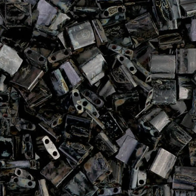 Miyuki Tila Beads, TL-4511, Picasso Smoky Black, 5g - The Argus Collection