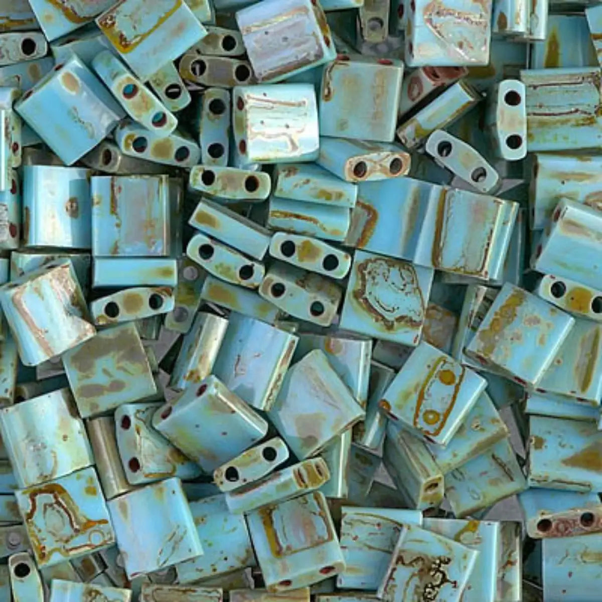 Miyuki Tila Beads, TL-4514, Picasso Seafoam Green, 5g - The Argus Collection