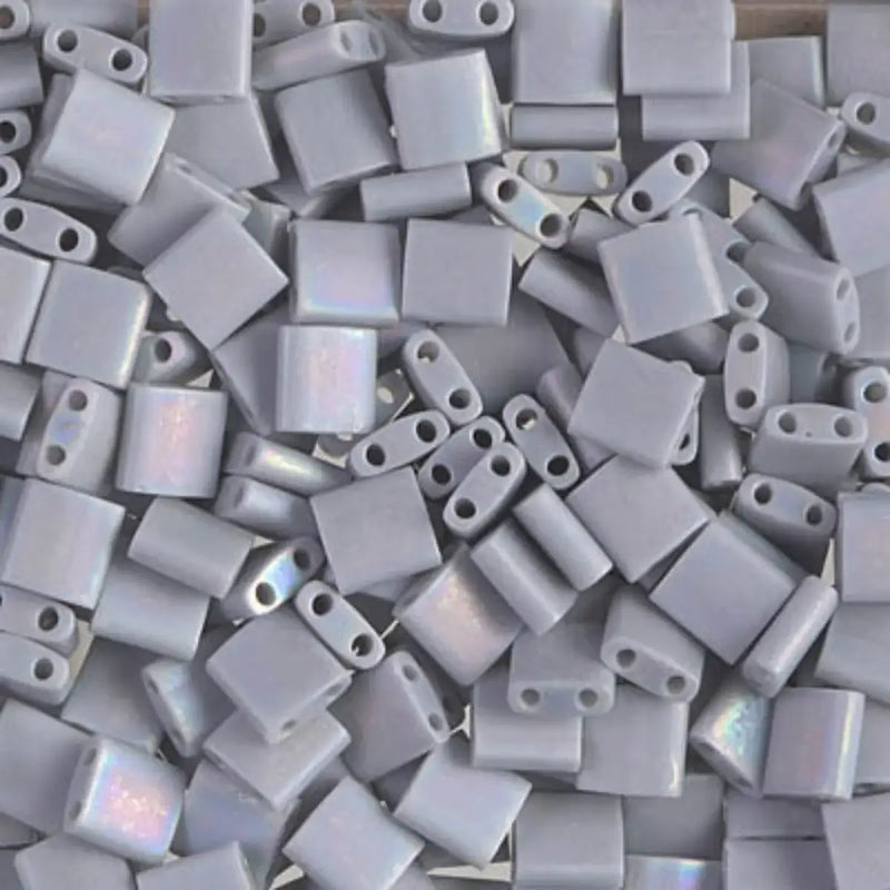 Miyuki Tila Beads, TL-498FR, Matte Opaque Gray AB, 5g - The Argus Collection