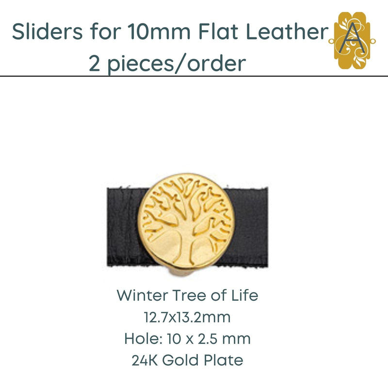 Winter Tree of Life, Sliders for 5mm and 10mm Flat Leather, 3 Finishes - The Argus Collection