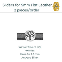 Winter Tree of Life, Sliders for 5mm and 10mm Flat Leather, 3 Finishes - The Argus Collection