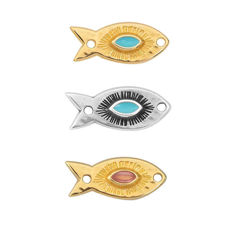 Talisman Fish Connector, 2 Pcs - Talisman Fish Connector, 2 Pcs - 24K Gold Plated - Aqua , The Argus Collection