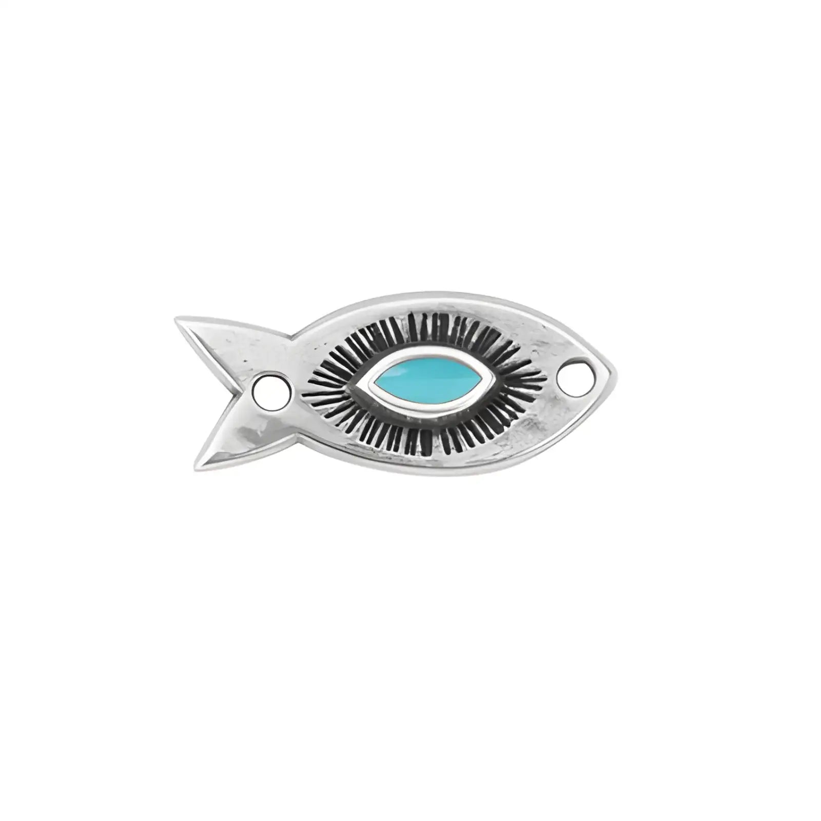 Talisman Fish Connector, 2 Pcs - Talisman Fish Connector, 2 Pcs - Antique Silver- Aqua , The Argus Collection