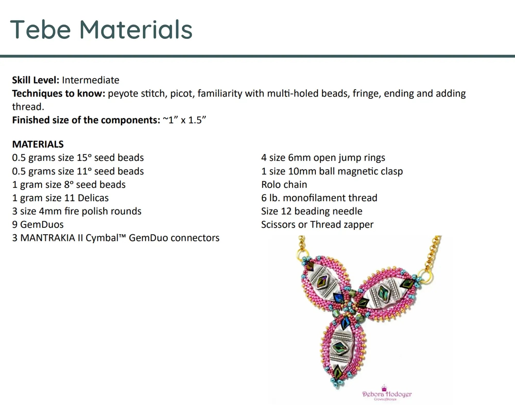 Tebe Necklace Pattern by Debora Hodoyer - The Argus Collection