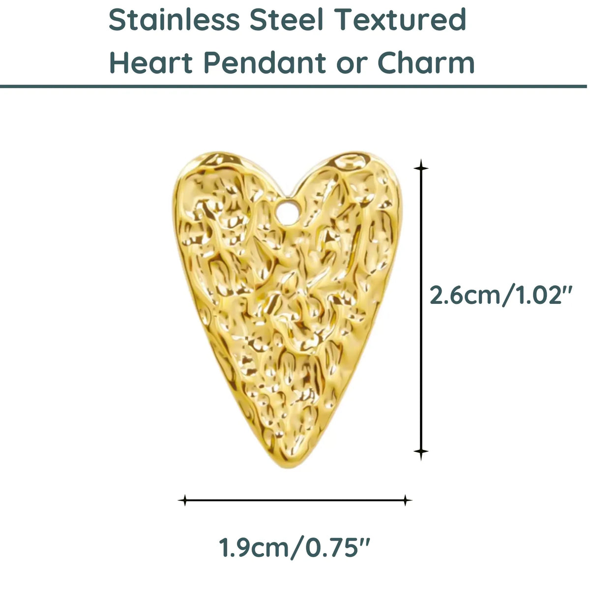 Textured Heart Stainless Steel Charm or Pendant, 24K or Fine Silver Plate - The Argus Collection