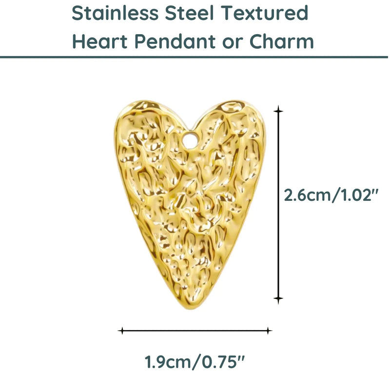 Textured Heart Stainless Steel Charm or Pendant, 24K or Fine Silver Plate - The Argus Collection