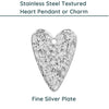 Textured Heart Stainless Steel Charm or Pendant, 24K or Fine Silver Plate - The Argus Collection